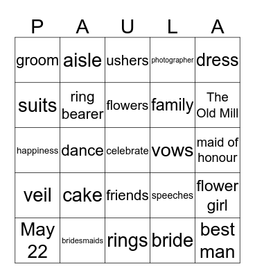 Paula Bingo Card