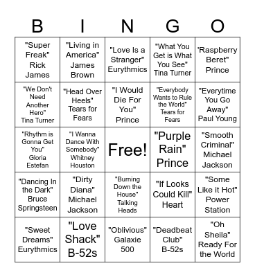 80s Bingo Card