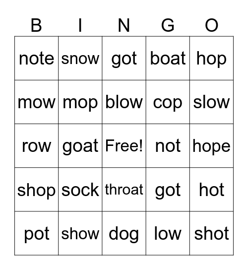Long & Short Sounds: i Bingo Card