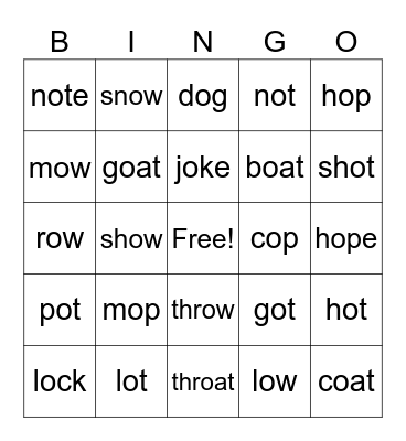 Long & Short Sounds: o Bingo Card
