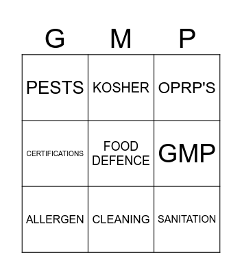 GMP BINGO!! Bingo Card