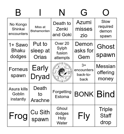 Shin Megami Tensei ESA bingo Card