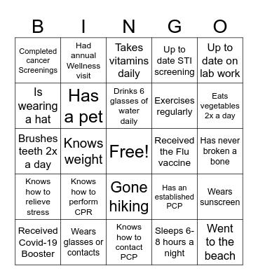 Primary Care Bingo Card