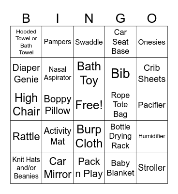 Baby Shower Bingo Card