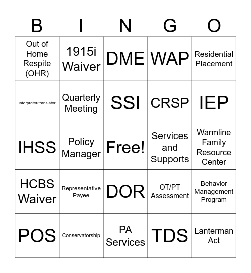 A Day in the Life of an SC! Bingo Card