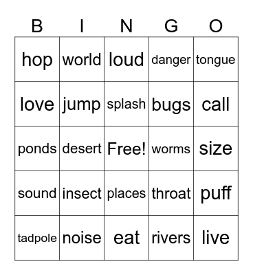 Frogs Bingo Card