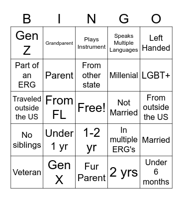 Diversity Bingo Card