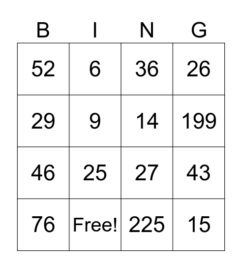 DIVISION Bingo Card