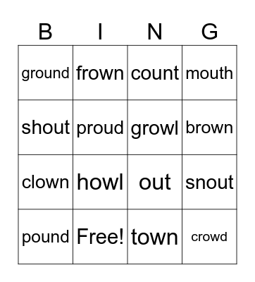OW (cow) and OU (shout) Bingo Card