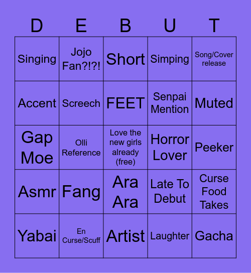 Hololive Advent Debuts Bingo Card