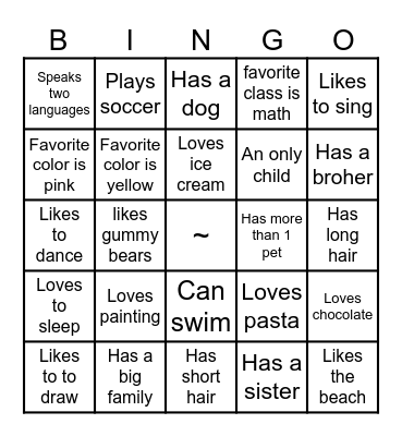 Name Bingo Card