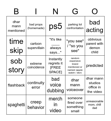 Dhar Mann Bingo v4 Bingo Card
