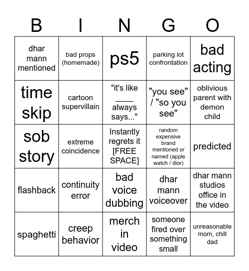 Dhar Mann Bingo v4 Bingo Card