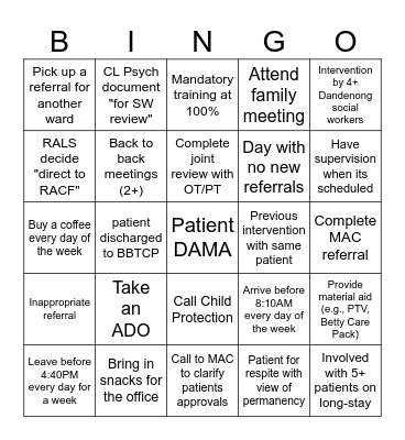SOCIAL WORK Bingo Card