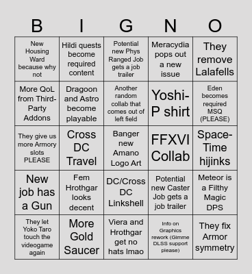 FFXIV LV Fanfest 2023 Bingo Card