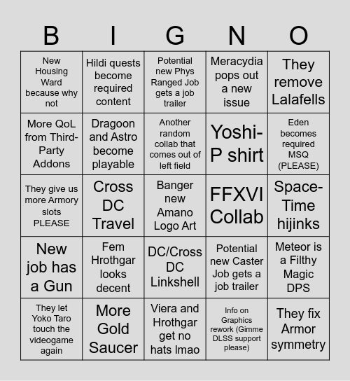 FFXIV LV Fanfest 2023 Bingo Card