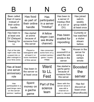 NYC LL Discord Bingo Card