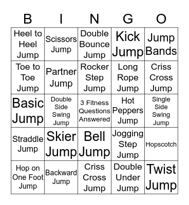 Jump Rope Skills Poole ES Bingo Card