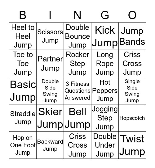 Jump Rope Tic Tac Toe Bingo Card