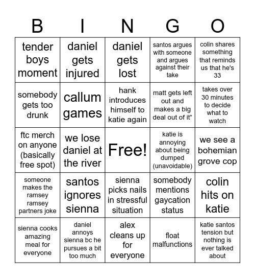 boys trip girls bingo Card