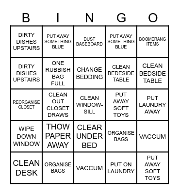 CLEANING TIME Bingo Card