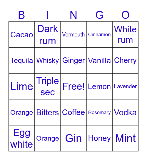 Cocktail Bingo Card