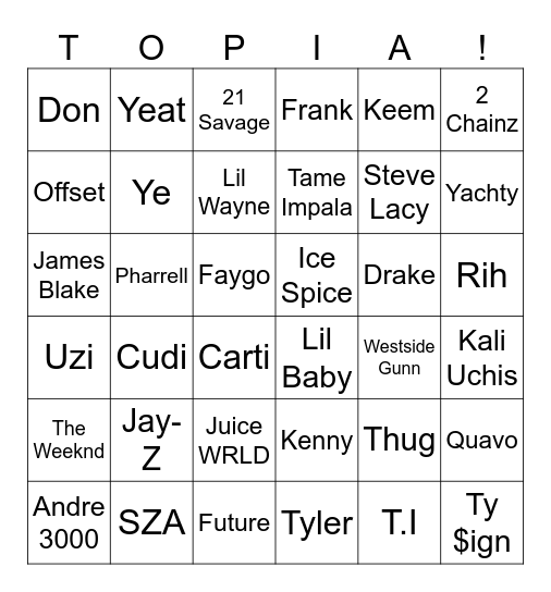 Utopia Bingo Card