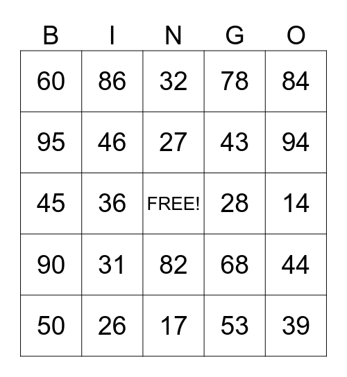 1-75 Bingo Card