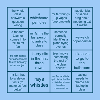 Year 12 Physics Class Bingo 2.0! Bingo Card