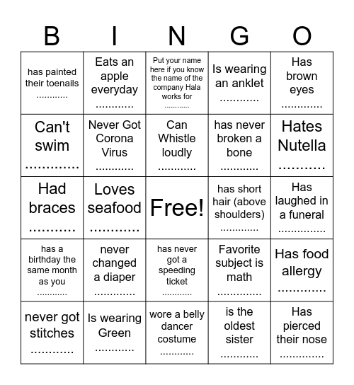 Find Someone Who.... Bingo Card