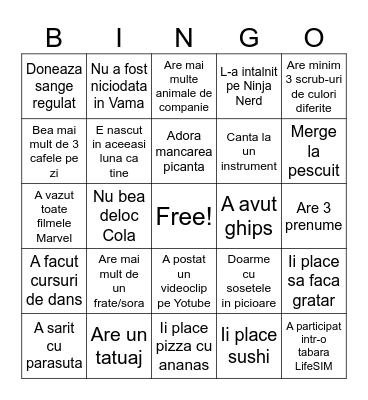 Human Bingo LifeSIM Bingo Card