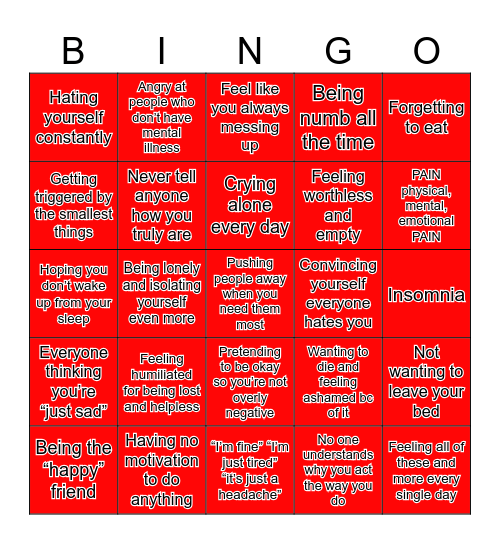 Depression Bingo!!!!! Bingo Card