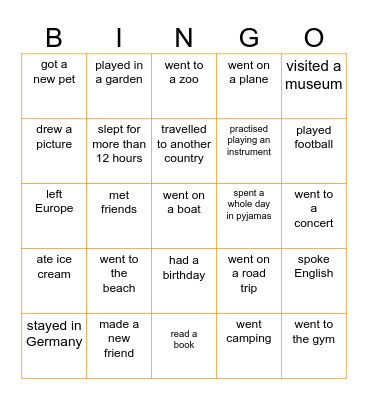 Your summer holidays! Bingo Card