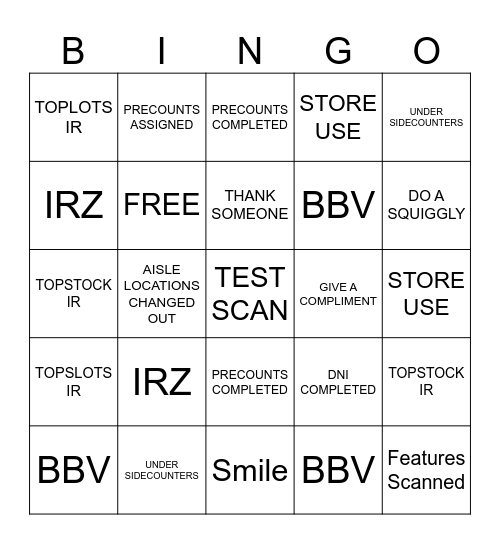 Inventory Prep Bingo Card