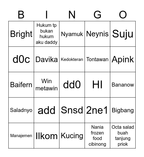 Ziyoung’s Bingo Card
