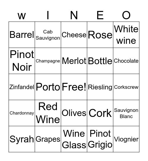WINE-O Bingo Card