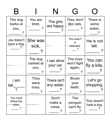 Tag Question Bingo Card