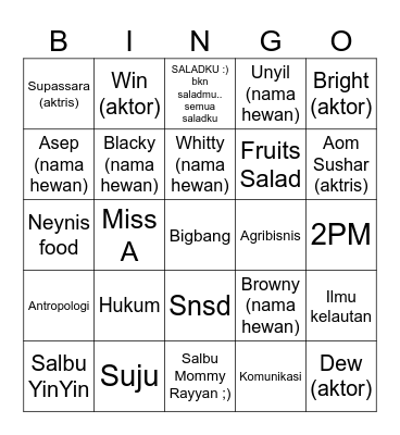 YUAN :) Bingo Card