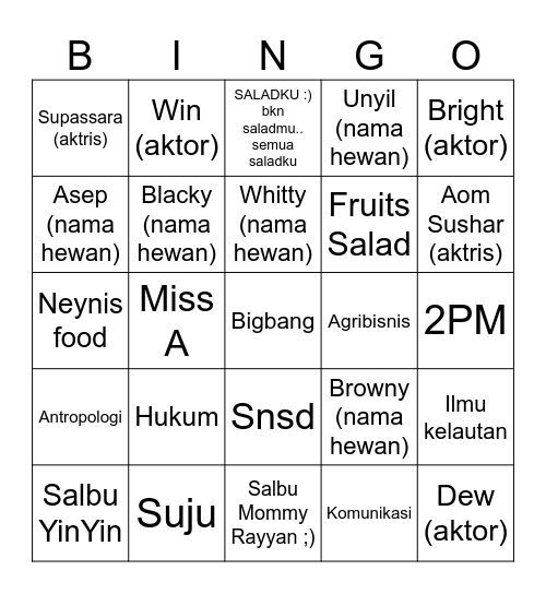 YUAN :) Bingo Card