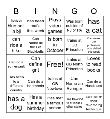 GB Sports and Leadership Bingo Card