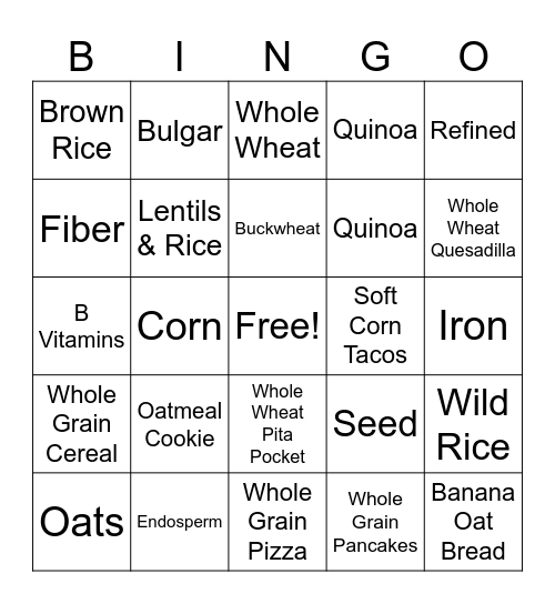 Whole Grains Bingo Card