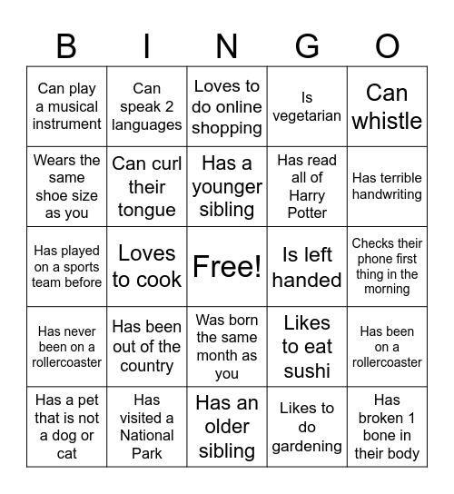 Untitled Bingo Card