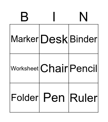 School Bingo Card