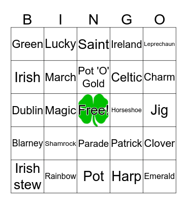 St. Patrick's Day Bingo Card