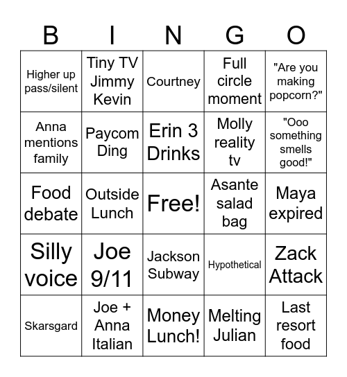 Untitled Bingo Card
