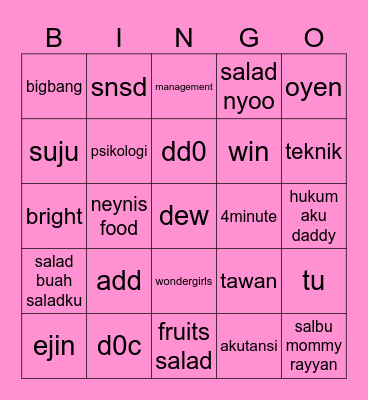 lusi Bingo Card