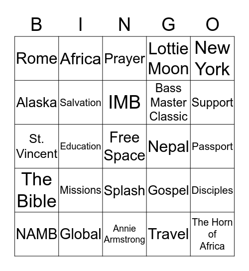 Missions Bingo Card
