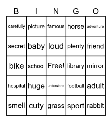 VOCABULARY TIME Bingo Card