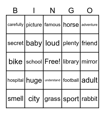 VOCABULARY TIME Bingo Card