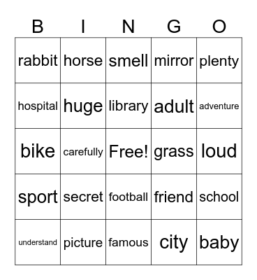 VOCABULARY TIME Bingo Card